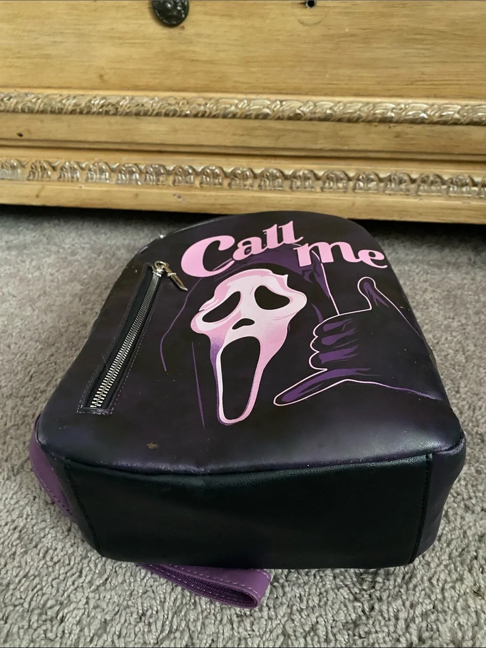 Scream Call Me' Ghost Print Mini Backpack - Purple/Pink